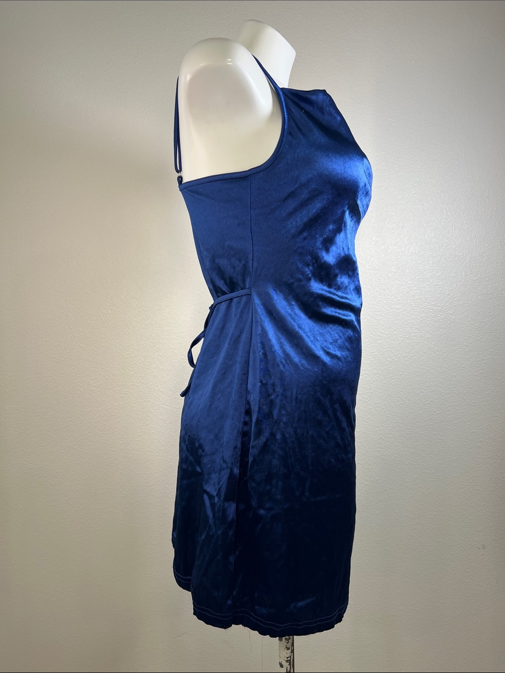 Zaful Navy Blue Satin Cowl-Neck Midi Slip Dress SMALL - Picture 2 of 9